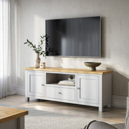 Farro Xl Grey 150Cm Tv Unit - Fully Assembled - Painted With Oak Top By Roseland Furniture - thumbnail 2