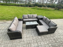 Fimous 12 Seater Rattan Garden Furniture Set Indoor Outdoor Patio Sofa Set With Coffee Table 3 Footstools Side Table - thumbnail 2