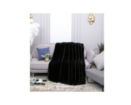 IHIDirect Large Soft Cuddly Faux Fur Warm Fleece Blanket Mink Throw Sofa Black - thumbnail 2