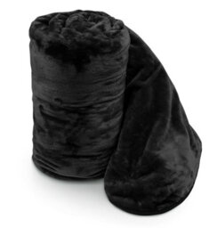 IHIDirect Large Soft Cuddly Faux Fur Warm Fleece Blanket Mink Throw Sofa Black - thumbnail 3