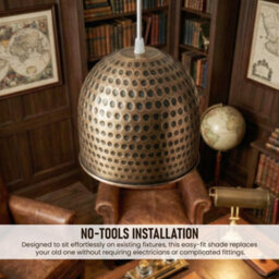 Metal 12Cm Round Lampshade Antique Bronze Fine Dotted E27 Easy Fit - thumbnail 6