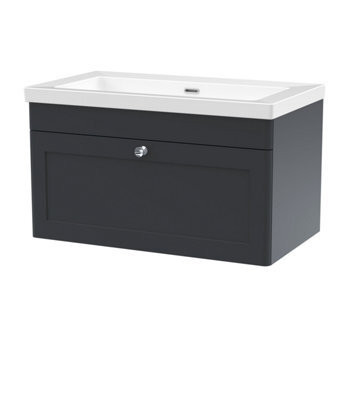 Balterley Swynnerton Traditional 1 Drawer Wall Hung Vanity Unit With Fireclay Basin, Dark Grey, 800mm - image 1