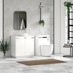Royal Bathrooms Orion 800mm Matt White Floor Standing Plain White Countertop Vanity Unit 2 Door With Art Basin & Chrome Accent Trim - thumbnail 3