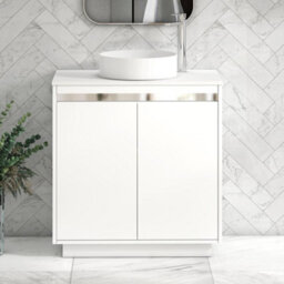 Royal Bathrooms Orion 800mm Matt White Floor Standing Plain White Countertop Vanity Unit 2 Door With Art Basin & Chrome Accent Trim - thumbnail 2