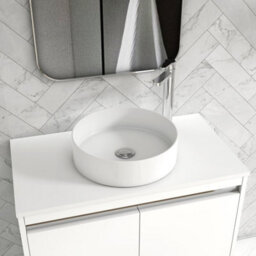 Royal Bathrooms Orion 800mm Matt White Floor Standing Plain White Countertop Vanity Unit 2 Door With Art Basin & Chrome Accent Trim - thumbnail 5