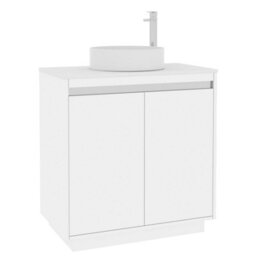 Royal Bathrooms Orion 800mm Matt White Floor Standing Plain White Countertop Vanity Unit 2 Door With Art Basin & Chrome Accent Trim - thumbnail 6