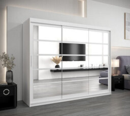 Arte Elegant White Sliding Door Wardrobe H2000mm W2500mm D620mm With Mirrored Panels And Silver Handles - thumbnail 2