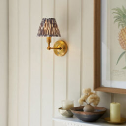 Luminosa Lighting Luminosa Burley Rechargeable Brushed Aged Brass Plate Wall Light With Pearl Grey Fabric Ikat Shade 16Cm Integrated Led - thumbnail 2