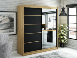 Arte Leto V2 Contemporary 2 Sliding Mirror Door Wardrobe 9 Shelves 2 Rails Black Matt And Oak Effect (H)2000mm (W)2000mm (D)620mm - thumbnail 2