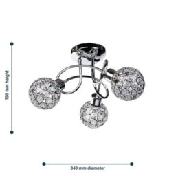 Modern 3 Way Flush Chrome Ceiling Light Fitting Jewelled Metal Ball Shades - thumbnail 2