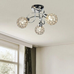 Modern 3 Way Flush Chrome Ceiling Light Fitting Jewelled Metal Ball Shades - thumbnail 4