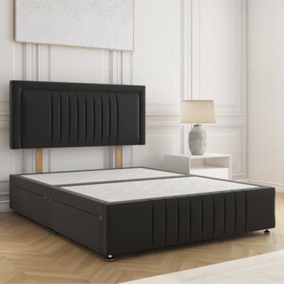 Bsspoke Lily Divan Bed Set In Black Plush Velvet 24Inch Headboard & Footboard 2 Drawers Same Side & No Mattress In All Sizes - image 1