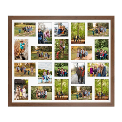 AK Frames 80X70Cm Walnut Modern Multi Photo Frame With White Mount - Holds 20 Apertures (18X) 6X4, (2X) 4X4 Photos - image 1