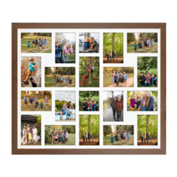 AK Frames 80X70Cm Walnut Modern Multi Photo Frame With White Mount - Holds 20 Apertures (18X) 6X4, (2X) 4X4 Photos