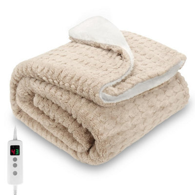 Proaller Heated Blanket, Electric Throw 160 X 130 Cm Beige, 10 Levels &1-9 H Timer Auto-Off, Machine Washable, Soft Flannel