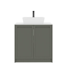 Royal Bathrooms Royal Bathroom Elmore 800mm Matt Green Freestanding Countertop Bathroom Vanity Unit 2 Door Plain White Worktop With Cube Basin - thumbnail 7