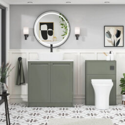 Royal Bathrooms Royal Bathroom Elmore 800mm Matt Green Freestanding Countertop Bathroom Vanity Unit 2 Door Plain White Worktop With Cube Basin - thumbnail 5
