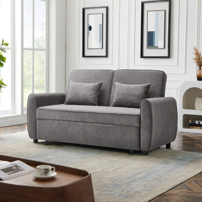 Living And Home Grey 2 Seat Fabric Put Out Sofa Bed Loveseat Couch With 2 Pillows - image 1