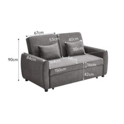 Living And Home Grey 2 Seat Fabric Put Out Sofa Bed Loveseat Couch With 2 Pillows - thumbnail 8