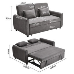 Living And Home Grey 2 Seat Fabric Put Out Sofa Bed Loveseat Couch With 2 Pillows - thumbnail 6