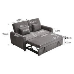 Living And Home Grey 2 Seat Fabric Put Out Sofa Bed Loveseat Couch With 2 Pillows - thumbnail 7