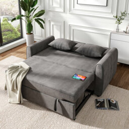 Living And Home Grey 2 Seat Fabric Put Out Sofa Bed Loveseat Couch With 2 Pillows - thumbnail 2