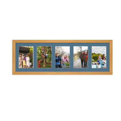 AK Frames 26X8 Country Pine Classic Multi Photo Frame With Pompadour Mount - Holds 5 Apertures (5X) 6X4 Photos - image 1