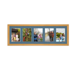 AK Frames 26X8 Country Pine Classic Multi Photo Frame With Pompadour Mount - Holds 5 Apertures (5X) 6X4 Photos - thumbnail 1
