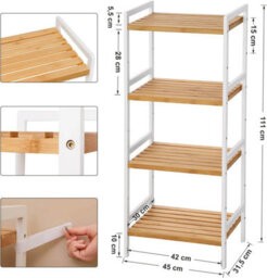 Songmics Natural Bamboo Storage Tower, 4-Tier Multi-Room Organizer Stand, Versatile Home Rack, Natural And White - thumbnail 2