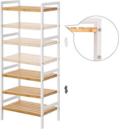 Songmics Natural Bamboo Storage Tower, 4-Tier Multi-Room Organizer Stand, Versatile Home Rack, Natural And White - thumbnail 6