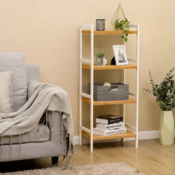 Songmics Natural Bamboo Storage Tower, 4-Tier Multi-Room Organizer Stand, Versatile Home Rack, Natural And White - thumbnail 3