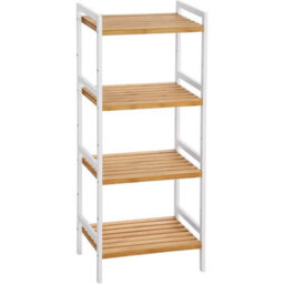 Songmics Natural Bamboo Storage Tower, 4-Tier Multi-Room Organizer Stand, Versatile Home Rack, Natural And White - thumbnail 7