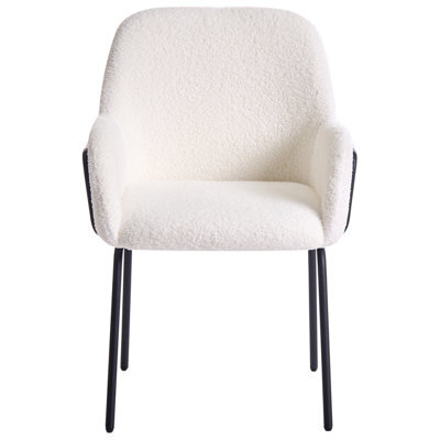 Wyld And Coco Bouclé Dining Chair Off-White Upholstery Black Iron Base - W50 X D67 X H84Cm - image 1