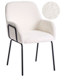 Wyld And Coco Bouclé Dining Chair Off-White Upholstery Black Iron Base - W50 X D67 X H84Cm - thumbnail 3