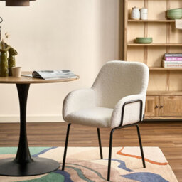Wyld And Coco Bouclé Dining Chair Off-White Upholstery Black Iron Base - W50 X D67 X H84Cm - thumbnail 2