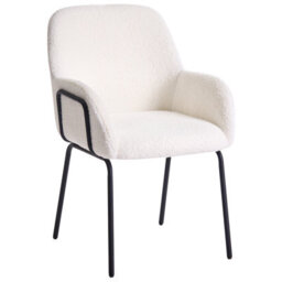 Wyld And Coco Bouclé Dining Chair Off-White Upholstery Black Iron Base - W50 X D67 X H84Cm - thumbnail 4
