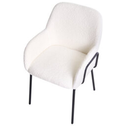Wyld And Coco Bouclé Dining Chair Off-White Upholstery Black Iron Base - W50 X D67 X H84Cm - thumbnail 6