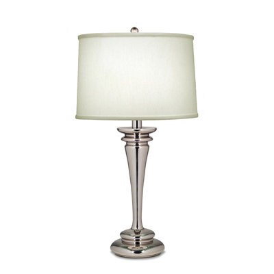 Elegant Table Lamp With Pearl Satin Shade And Polished Nickel Finish For Modern Interiors