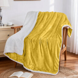 Aspire Homeware Ochre Sherpa Fleece Sofa Throw Blanket, Super King (L)270Cm X (W)230Cm - thumbnail 2