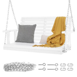 Vevor Wooden Porch Swing 4 Ft, Patio Bench Swing For Courtyard & Garden, Upgraded 880 Lbs Strong Load Capacity, White