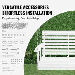 Vevor Wooden Porch Swing 4 Ft, Patio Bench Swing For Courtyard & Garden, Upgraded 880 Lbs Strong Load Capacity, White - thumbnail 5