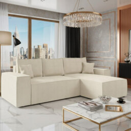 Malaga L Shaped Mdf Corner Sofa Bed With Storage And Pull Out Seat Loose Back Cushions Cream Corduroy Right