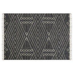 Beliani Rug Khenifra Black 160 X 230 Cm Cotton - thumbnail 1
