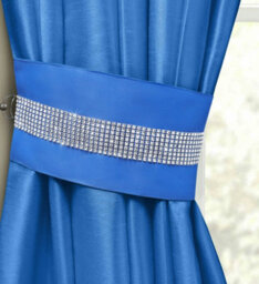Intimates Manhattan Faux Silk Diamante Curtain Tieback Pair  - Blue - thumbnail 1