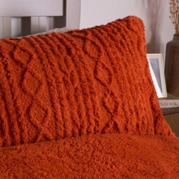 Ohs Cable Knit Fleece Duvet Cover Set Warm Reversible Bedding, Rust - King - thumbnail 3