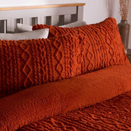 Ohs Cable Knit Fleece Duvet Cover Set Warm Reversible Bedding, Rust - King - thumbnail 2