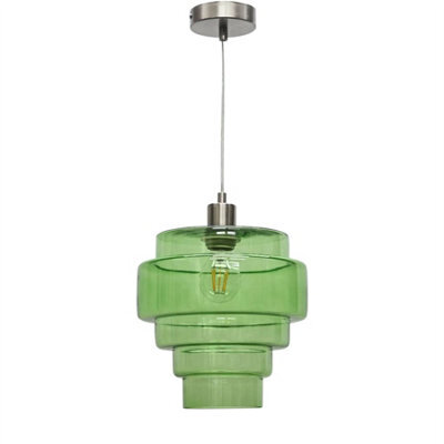 First Choice Lighting Benson - 5 Tier Green Glass & Satin Nickel Ceiling Pendant Light - image 1