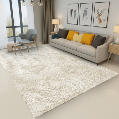 Bedlooms Cream Non-Slip Shaggy Rug 160X230Cm, Modern Area Rug Living Room Bedroom Hall Rugs