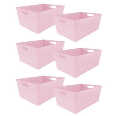 Simpa 6Pc 4L Pastel Pink Plastic Storage Basket Studio Organiser Trays With Handles - image 1