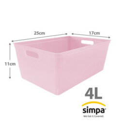 Simpa 6Pc 4L Pastel Pink Plastic Storage Basket Studio Organiser Trays With Handles - thumbnail 3